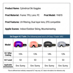 Cylindrical Snow Goggles with Anti-Fog Dual-Layer PC Lens, Impact-Resistant TPU Frame, and Adjustable Silicone-Grip Strap for Skiing, Snowboarding, and Mountaineering in Sunny Conditions (Grey)