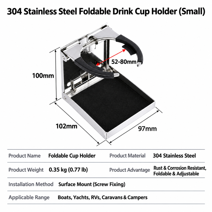 Foldable Stainless Steel Drink Cup Holder with Adjustable Arc Bracket for Boat Yacht RV Camper Camping Wall Mounted Beverage Stand (A, White)