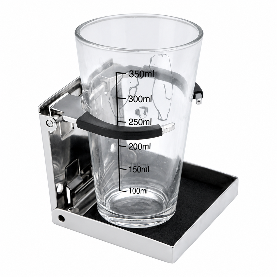 Foldable Stainless Steel Drink Cup Holder with Adjustable Arc Bracket for Boat Yacht RV Camper Camping Wall Mounted Beverage Stand (A, White)