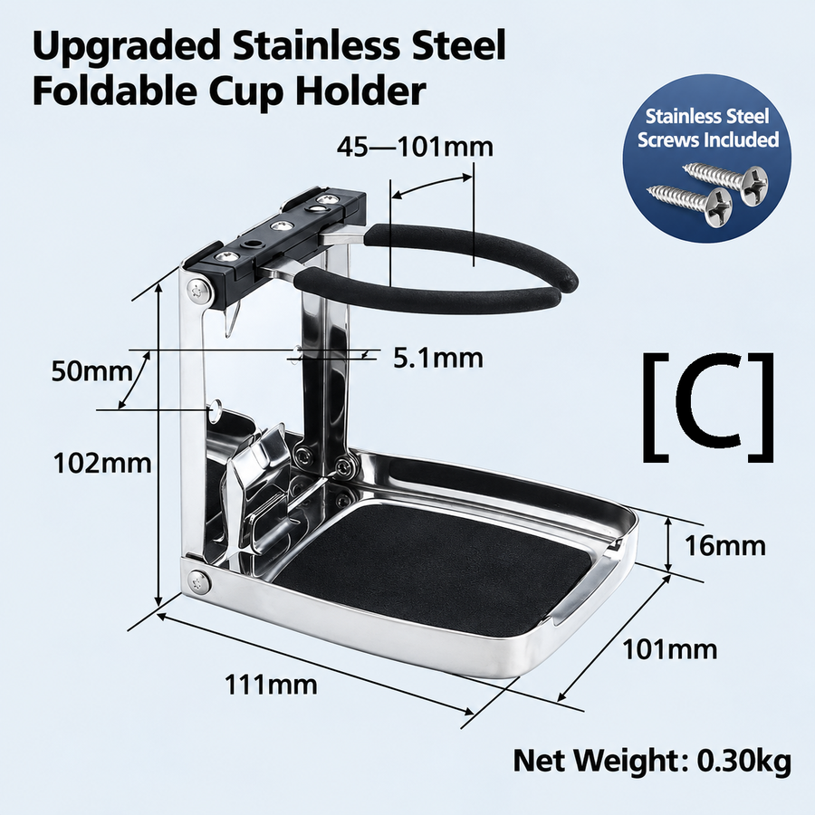 Foldable Stainless Steel Drink Cup Holder with Adjustable Arc Bracket for Boat Yacht RV Camper Camping Wall Mounted Beverage Stand (A, White)