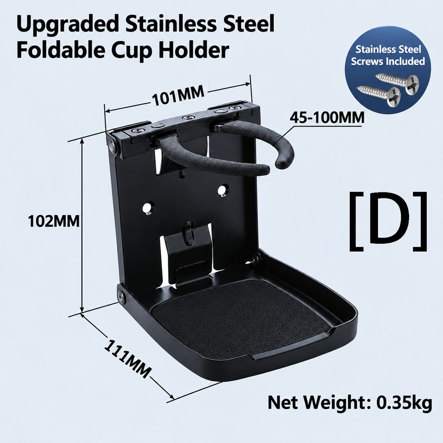 Foldable Stainless Steel Drink Cup Holder with Adjustable Arc Bracket for Boat Yacht RV Camper Camping Wall Mounted Beverage Stand (A, White)
