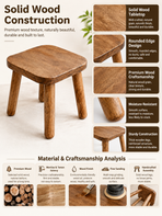 Versatile Solid Wood Small Stool and Mini Side Table with Rounded Square Top and Cylindrical Legs for Entryway Living Room Bedroom Balcony Shop and Outdoor Use (L, Walnut)