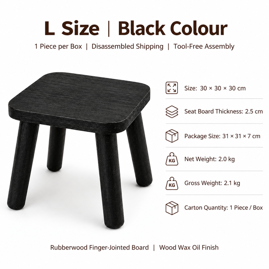 Versatile Solid Wood Small Stool and Mini Side Table with Rounded Square Top and Cylindrical Legs for Entryway Living Room Bedroom Balcony Shop and Outdoor Use (L, Walnut)