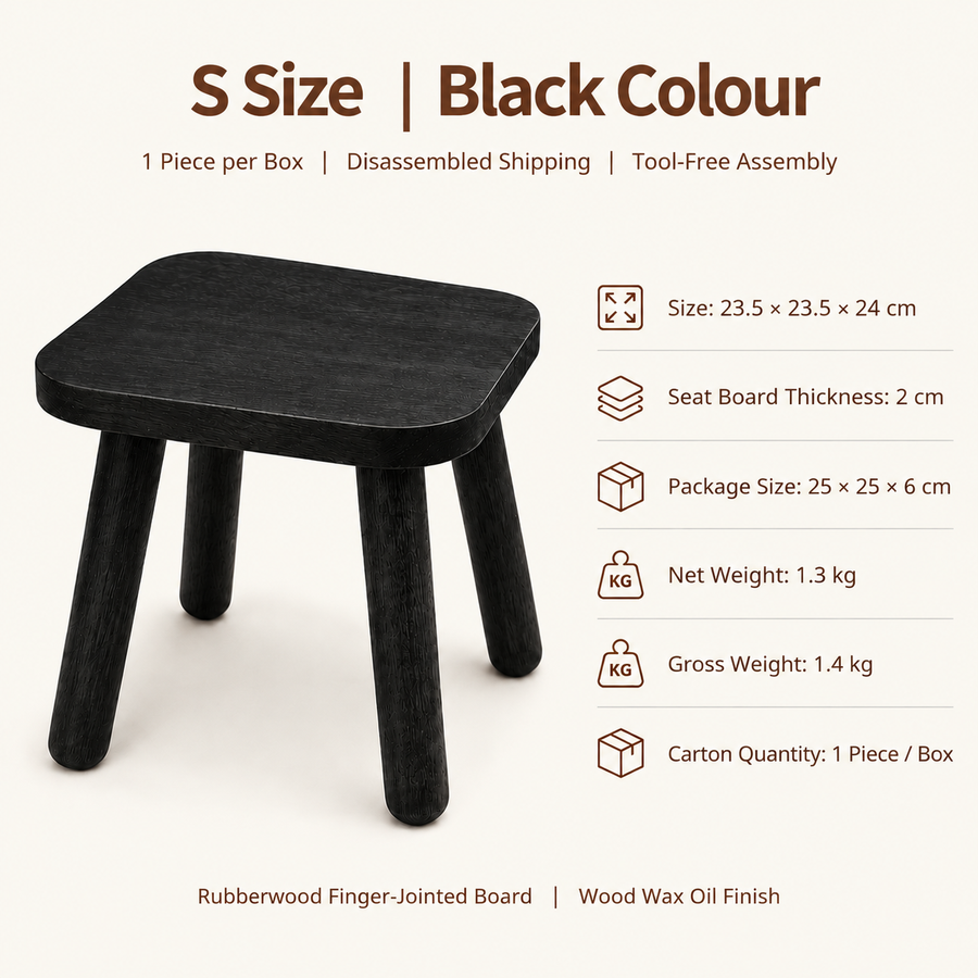 Versatile Solid Wood Small Stool and Mini Side Table with Rounded Square Top and Cylindrical Legs for Entryway Living Room Bedroom Balcony Shop and Outdoor Use (L, Walnut)