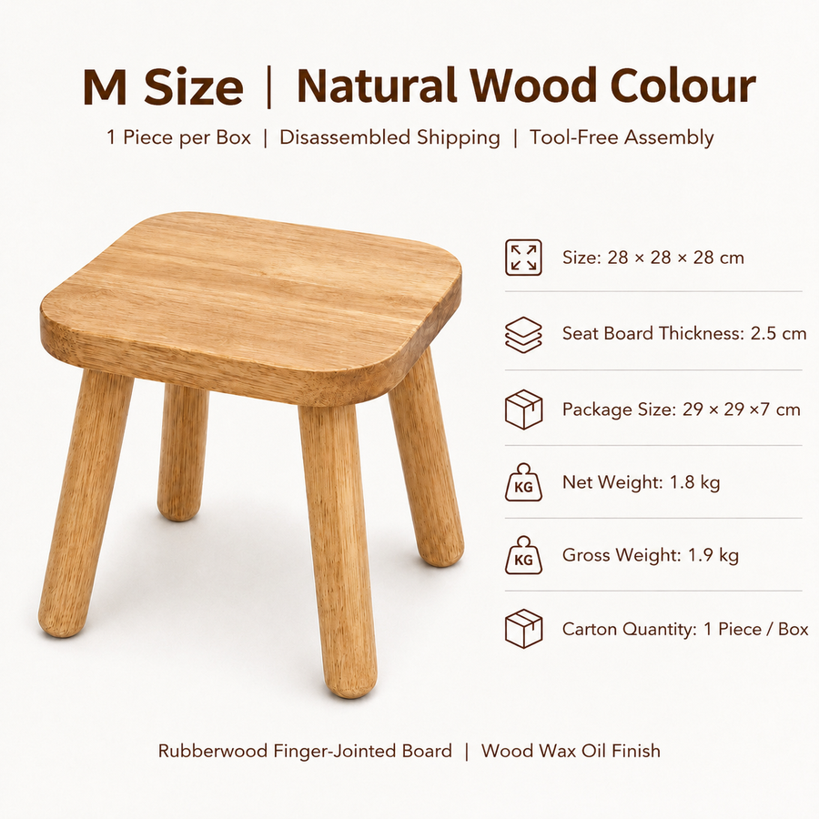 Versatile Solid Wood Small Stool and Mini Side Table with Rounded Square Top and Cylindrical Legs for Entryway Living Room Bedroom Balcony Shop and Outdoor Use (L, Walnut)