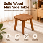 Versatile Solid Wood Small Stool and Mini Side Table with Rounded Square Top and Cylindrical Legs for Entryway Living Room Bedroom Balcony Shop and Outdoor Use (S, Natural)
