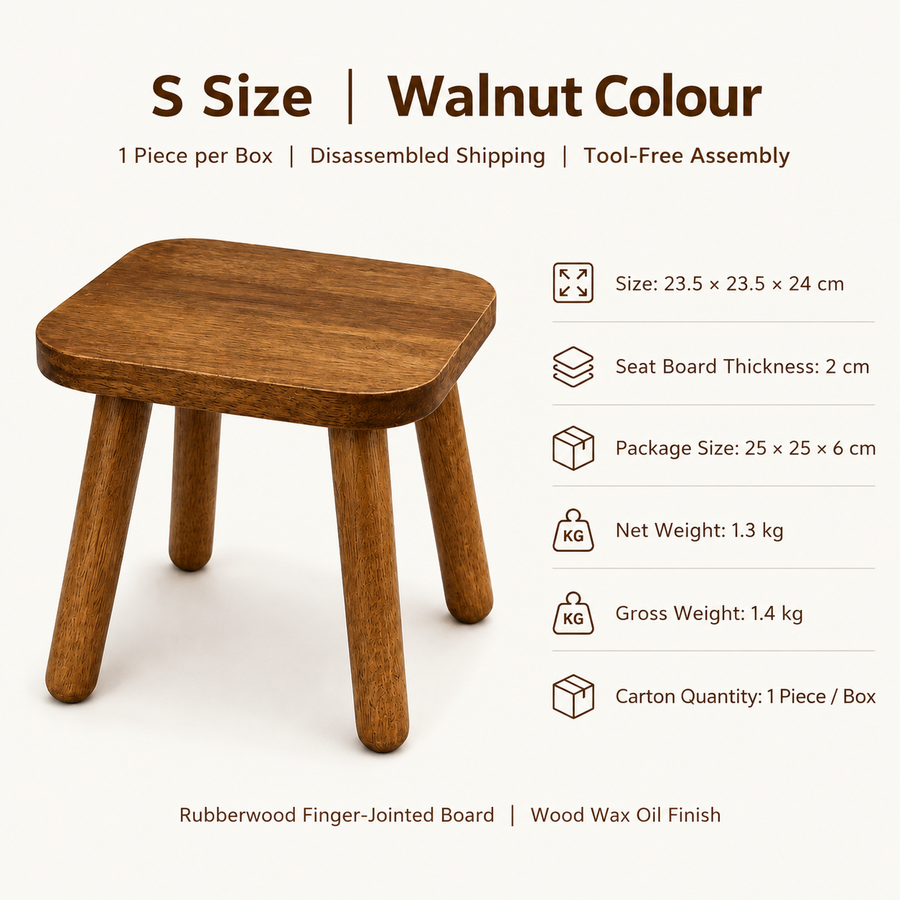 Versatile Solid Wood Small Stool and Mini Side Table with Rounded Square Top and Cylindrical Legs for Entryway Living Room Bedroom Balcony Shop and Outdoor Use (S, Natural)