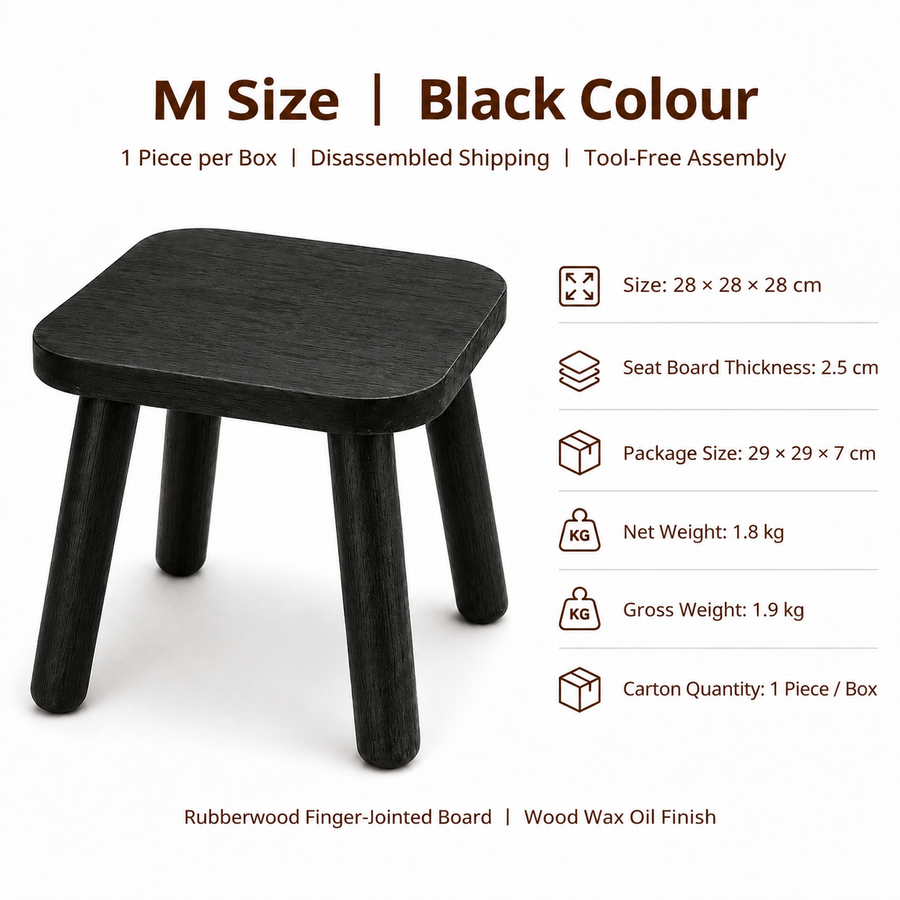 Versatile Solid Wood Small Stool and Mini Side Table with Rounded Square Top and Cylindrical Legs for Entryway Living Room Bedroom Balcony Shop and Outdoor Use (S, Natural)