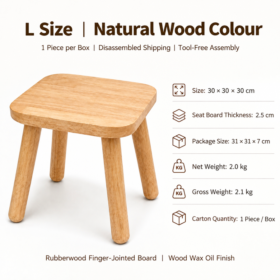 Versatile Solid Wood Small Stool and Mini Side Table with Rounded Square Top and Cylindrical Legs for Entryway Living Room Bedroom Balcony Shop and Outdoor Use (S, Walnut)