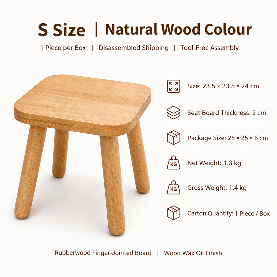 Versatile Solid Wood Small Stool and Mini Side Table with Rounded Square Top and Cylindrical Legs for Entryway Living Room Bedroom Balcony Shop and Outdoor Use (S, Walnut)