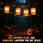 Dual-Expression Halloween Pumpkin Night Light with 360° Warm Glow, Rechargeable and Portable for Trick-or-Treat, Tabletop Decor, or Hanging Spooky Ambiance Anywhere (1PCS)