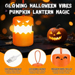 Dual-Expression Halloween Pumpkin Night Light with 360° Warm Glow, Rechargeable and Portable for Trick-or-Treat, Tabletop Decor, or Hanging Spooky Ambiance Anywhere (1PCS)