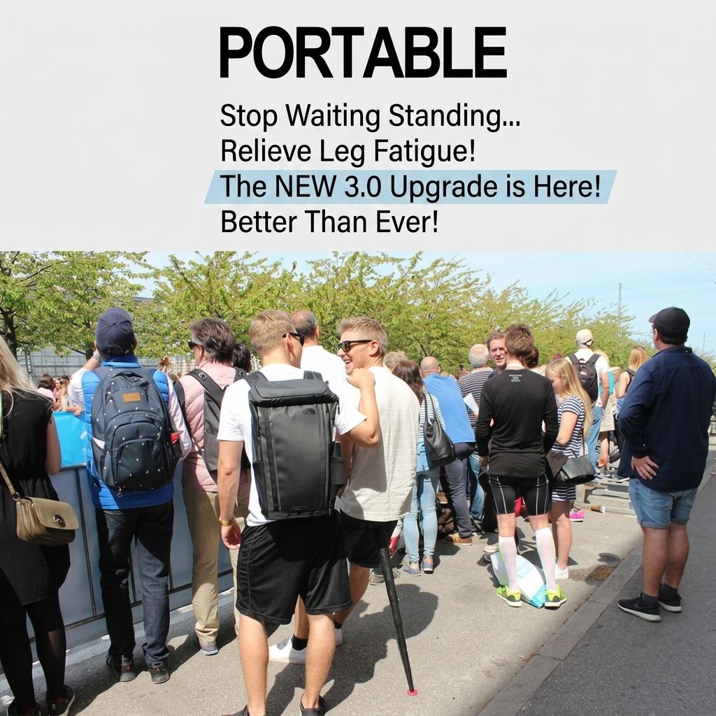 Portable Folding Stool with Adjustable Height for Travel, Commuting, Queueing, and Outdoor Activities – Compact Collapsible Single-Leg Seat with Sturdy Steel Core and Non-Slip Base, Perfect On-the-Go Seating Solution (Black)