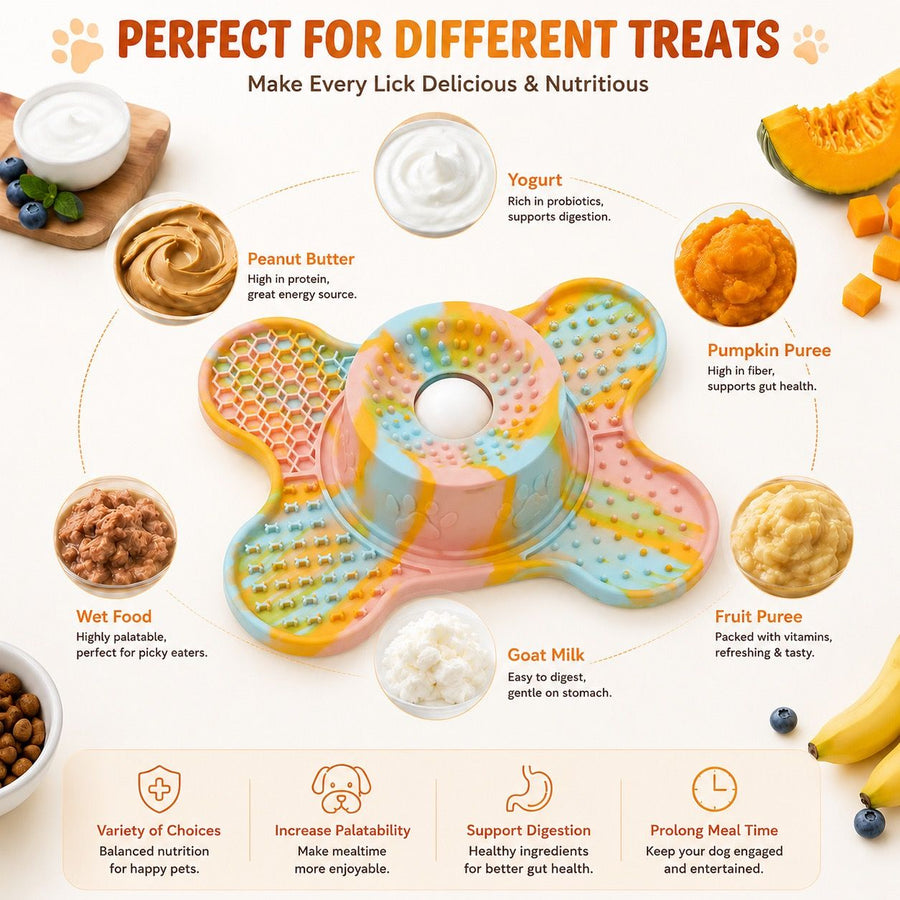 3-in-1 Bone-Shaped Slow Feeder Licking Mat with Removable Rolling Ball – Interactive Silicone Pad for Dogs, Perfect for Spreadable Treats, Bathing Distraction, and Outdoor Adventures. (MultiColor)