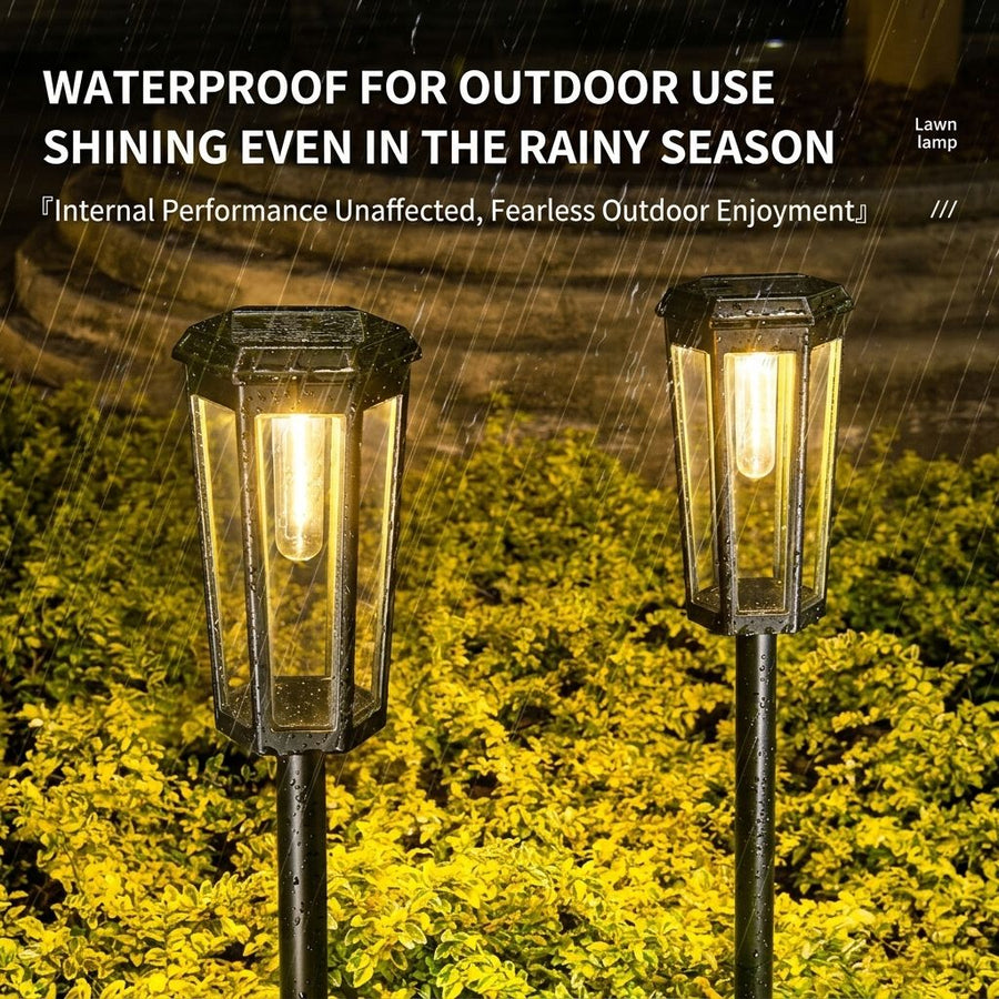 Solar Powered Hexagonal Tungsten Pathway Lights with Warm White Glow, Automatic On/Off, Weatherproof Spike Design for Garden, Lawn, Walkway, and Patio Decorative Illumination (4PCS)