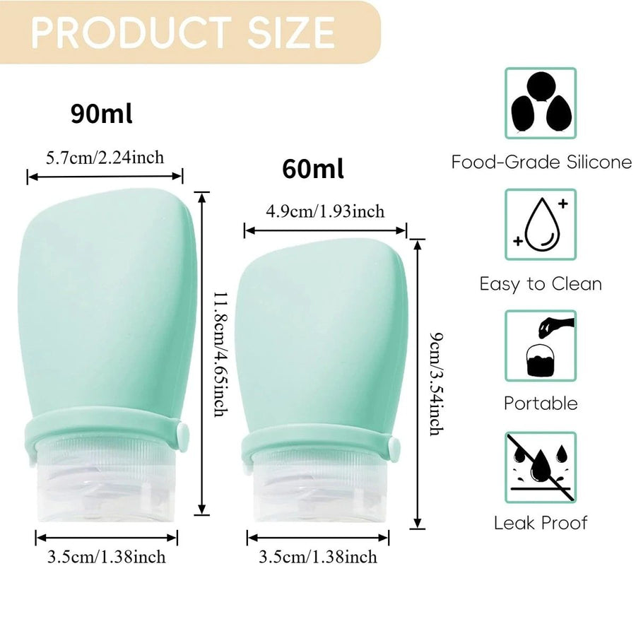 Travel-Friendly Silicone Dispensing Bottle Set for Toiletries, Leak-Proof Refillable Containers for Shampoo, Conditioner, Lotion, and Skincare – Lightweight, Squeezable, and TSA-Approved Carry-On Essentials (B)