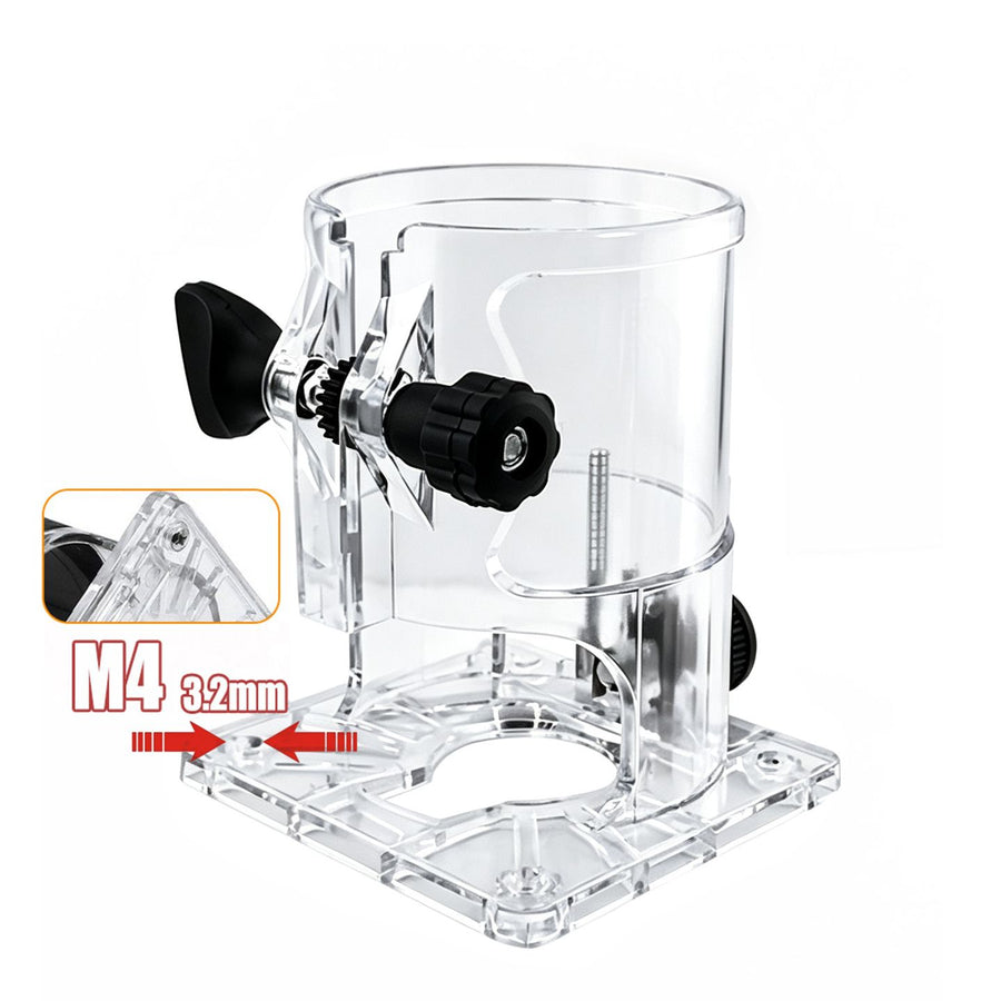 Transparent Router Base Protective Cover with Adjustable Knobs and Dust Port for Woodworking Trimming and Slotting, Compatible with Multiple Router Models, Clear PP Tool Accessory (Rubber-Coated, M5)