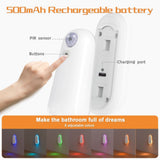 2-in-1 Motion Sensor Night Light with Toilet Light Function, 8 Color RGB Glow, Waterproof Rechargeable LED Lamp for Nighttime Use in Bathroom, Stairway, Hallway, and Bedside (2PCS)