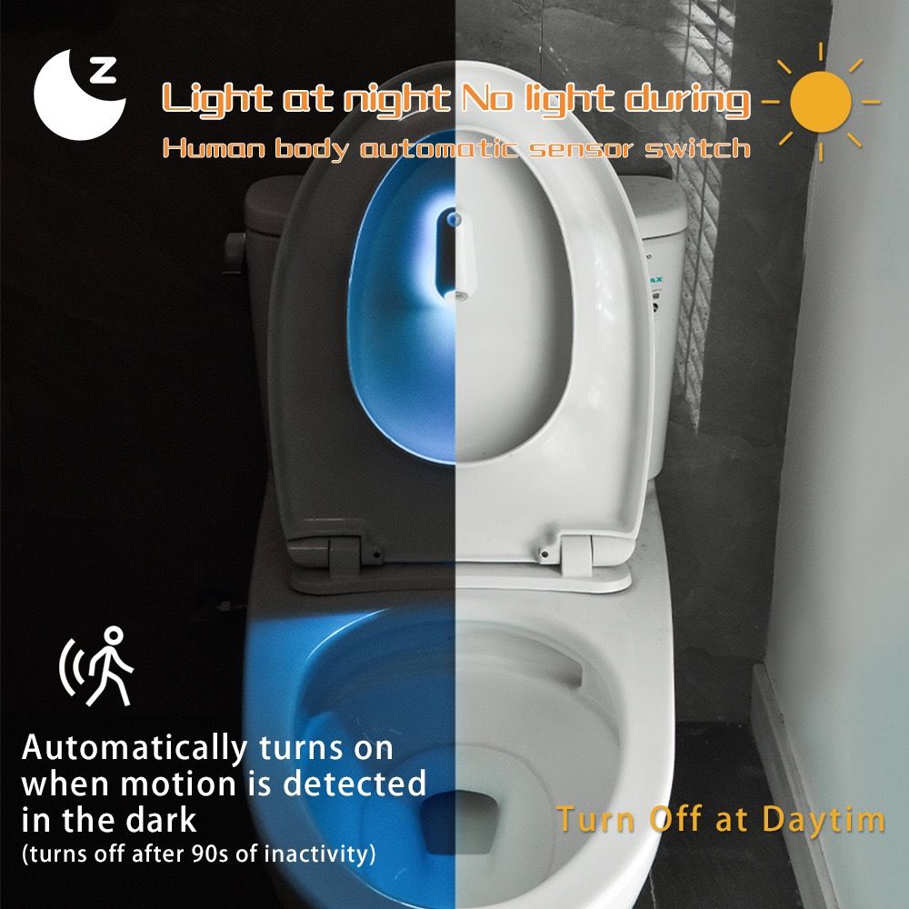 2-in-1 Motion Sensor Night Light with Toilet Light Function, 8 Color RGB Glow, Waterproof Rechargeable LED Lamp for Nighttime Use in Bathroom, Stairway, Hallway, and Bedside (3PCS)