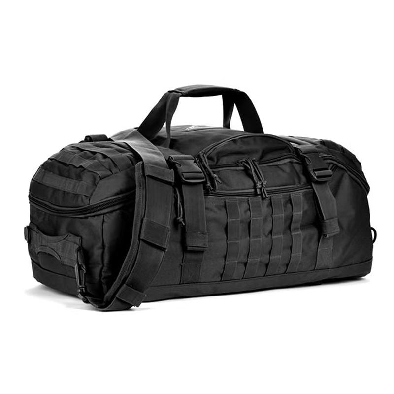 Versatile Tactical Duffle Bag with Convertible Backpack Straps, Water-Resistant 600D Nylon, MOLLE System, 45L Capacity for Camping, Hiking, Gym, and Travel (Black)