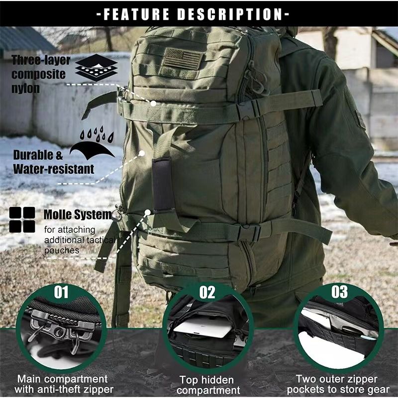 Versatile Tactical Duffle Bag with Convertible Backpack Straps, Water-Resistant 600D Nylon, MOLLE System, 45L Capacity for Camping, Hiking, Gym, and Travel (Camouflage)