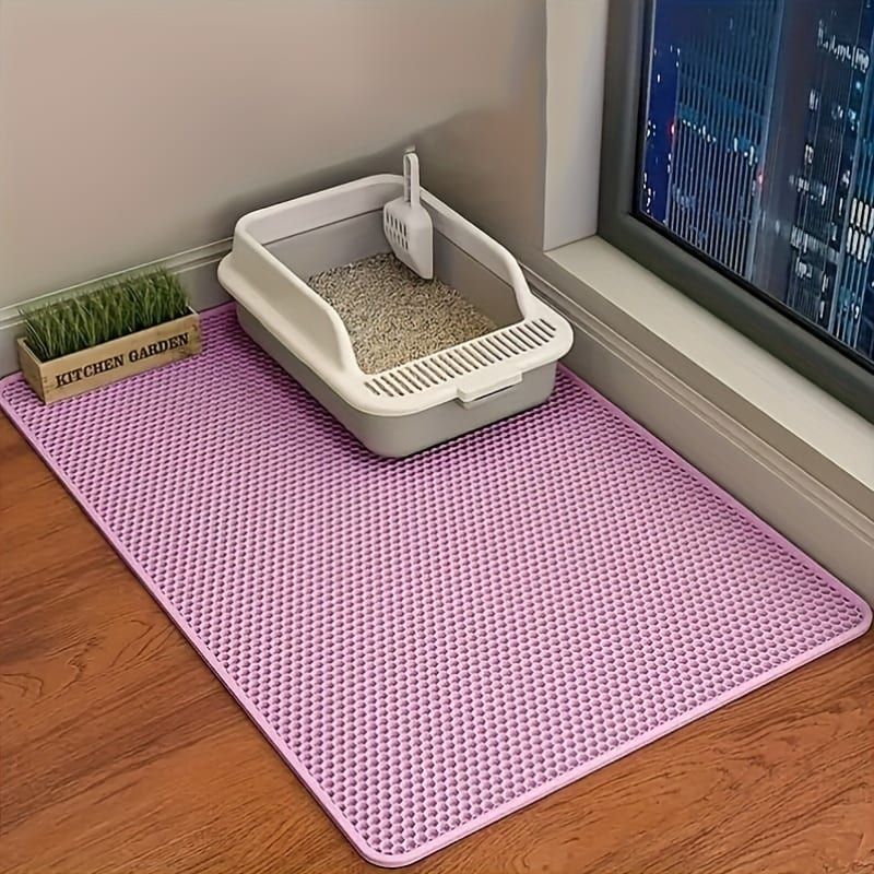 Double-Layer Honeycomb Cat Litter Mat – Waterproof, Slip-Resistant, Leak-Proof, and Easy-Clean Pet Mat for Litter Box Area, Odor-Free and Durable with 6 Vibrant Colors Available (L, Grey)