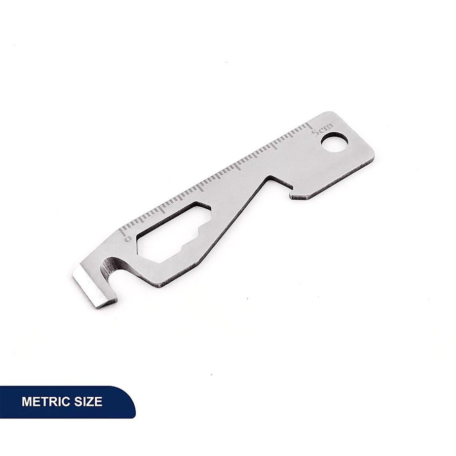 Ten-in-One Mini Portable Multi-Tool Keychain Accessory for Daily EDC Tasks, Light Outdoor Use, Package Opening, Bottle Opening, Screwdriving, Measuring, Rope Cutting and Surface Scoring (Metric)