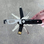 Ten-in-One Mini Portable Multi-Tool Keychain Accessory for Daily EDC Tasks, Light Outdoor Use, Package Opening, Bottle Opening, Screwdriving, Measuring, Rope Cutting and Surface Scoring (Metric)