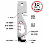 Ten-in-One Mini Portable Multi-Tool Keychain Accessory for Daily EDC Tasks, Light Outdoor Use, Package Opening, Bottle Opening, Screwdriving, Measuring, Rope Cutting and Surface Scoring (Metric)