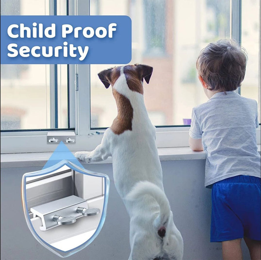 Adjustable Window Limit Lock for Sliding and Single-Hung Windows, Stainless Steel Security Stopper for Child and Pet Safety, No-Drill Installation (Double-knob model)