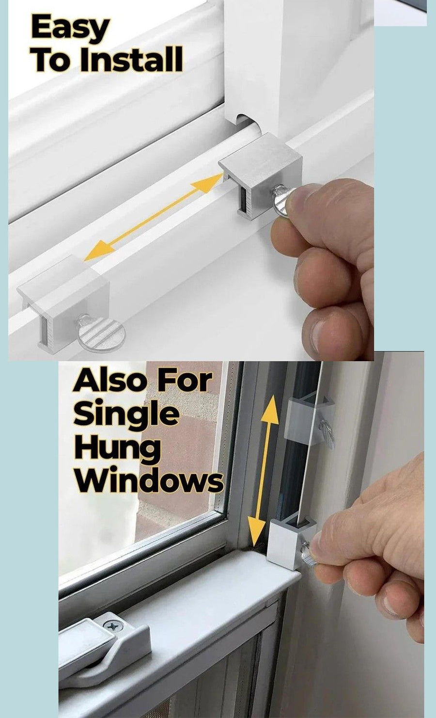 Adjustable Window Limit Lock for Sliding and Single-Hung Windows, Stainless Steel Security Stopper for Child and Pet Safety, No-Drill Installation (Double-knob model)