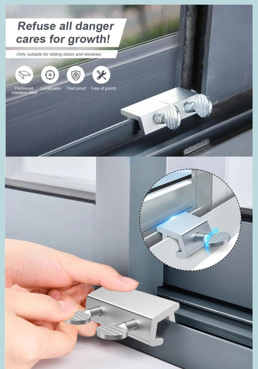 Adjustable Window Limit Lock for Sliding and Single-Hung Windows, Stainless Steel Security Stopper for Child and Pet Safety, No-Drill Installation (Single-knob model)