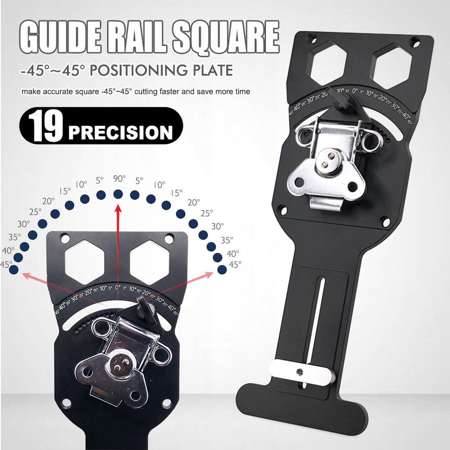 Adjustable Angle Guide Rail Square for Track Saws with 19-Position Stop from -45° to 45°, T-Shape End Stop and Sliding Positioning Block for Woodworking Crosscuts and Miter Cuts (Black)