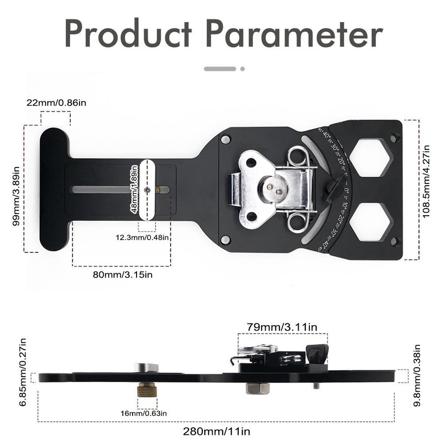 Adjustable Angle Guide Rail Square for Track Saws with 19-Position Stop from -45° to 45°, T-Shape End Stop and Sliding Positioning Block for Woodworking Crosscuts and Miter Cuts (Black)