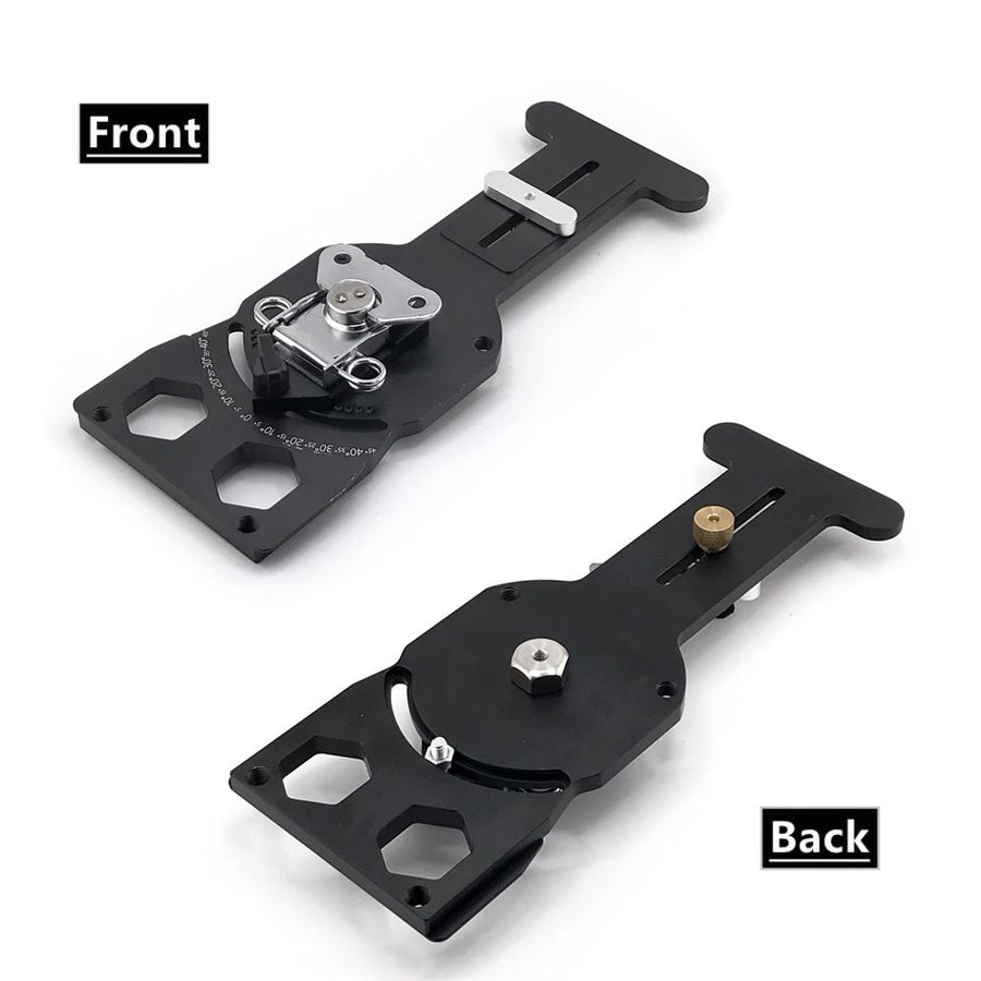 Adjustable Angle Guide Rail Square for Track Saws with 19-Position Stop from -45° to 45°, T-Shape End Stop and Sliding Positioning Block for Woodworking Crosscuts and Miter Cuts (Black)