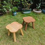 Versatile Solid Wood Low Stool with Flower-Shaped Seat for Entryway, Living Room, Patio, and Kids' Seating (Natural, L(30*30*28cm))