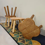 Versatile Solid Wood Low Stool with Flower-Shaped Seat for Entryway, Living Room, Patio, and Kids' Seating (Natural, L(30*30*28cm))
