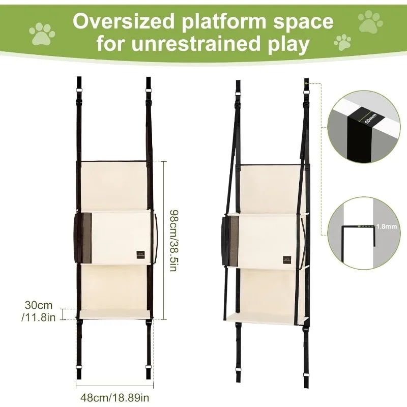 Space-Saving Over-the-Door Cat Hammock with Three Cozy Tiers, Breathable Mesh Lounges, and Sturdy Metal Frame for Multi-Cat Households, Perfect for Indoor Play and Rest Without Floor Footprint. (Beige)