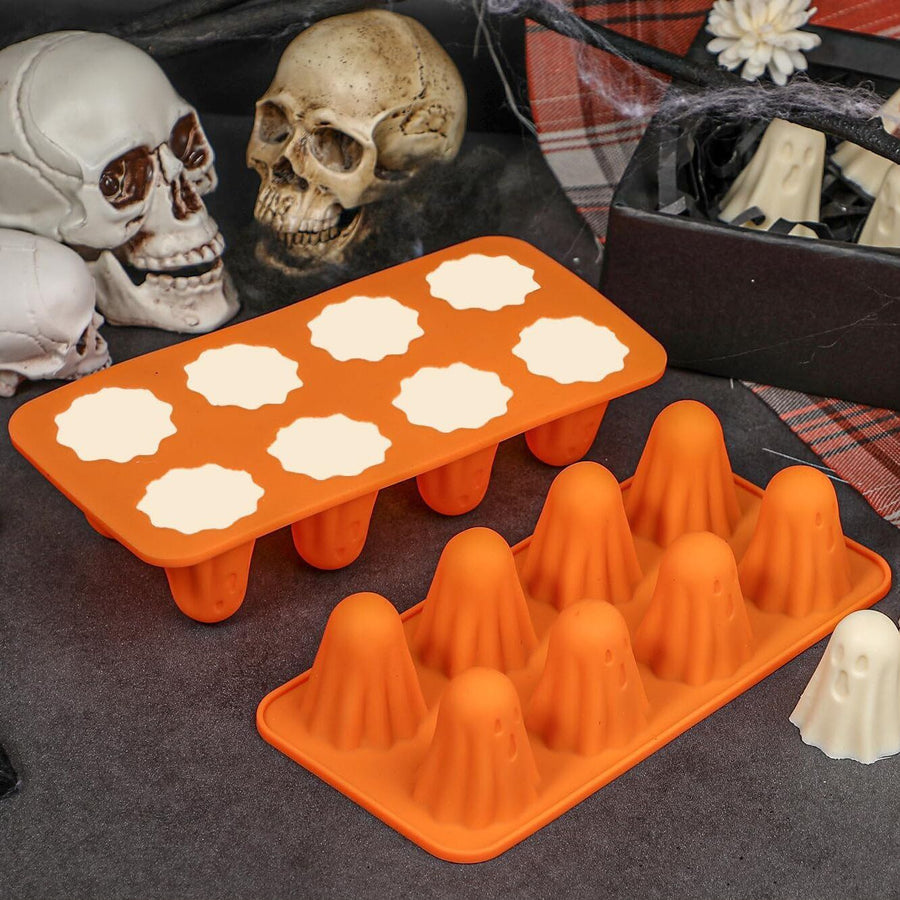 Spooky Halloween Ghost Silicone Mold – Create 8 Adorable Ghost-Shaped Chocolates, Jell-O Shots, Ice Cubes and Party Treats with Non-Stick Flexibility for Festive Kitchen Fun (1PCS)
