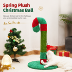 Christmas Candy Cane Cat Scratching Post - Durable Sisal, Plush Covered, Interactive Hanging Toy, Festive Red & Green, All-in-One Indoor Play Station for Feline Fun (33*55CM)
