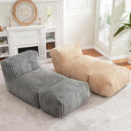 Ergonomic Bean Bag Chaise Lounger with Vertical Plush Fabric and High-Density Foam for Living Room Reading, Napping, and TV Watching (Blush)