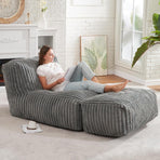 Ergonomic Bean Bag Chaise Lounger with Vertical Plush Fabric and High-Density Foam for Living Room Reading, Napping, and TV Watching (Grey)