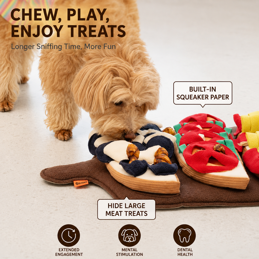 Interactive Breakfast-Themed Snuffle Mat for Dogs: A Fluffy Plush Puzzle Toy with Squeaky Hidden Compartments, Perfect for Slow Feeding, Mental Stimulation, and Satisfying Natural Foraging Instincts (S, S)