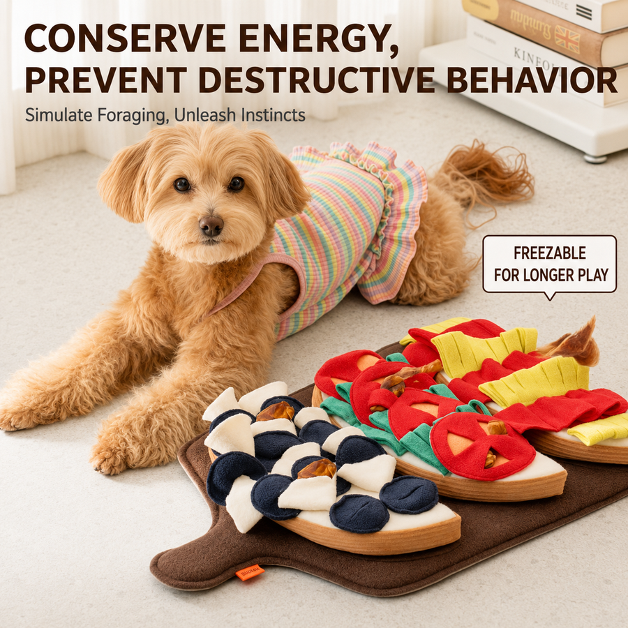 Interactive Breakfast-Themed Snuffle Mat for Dogs: A Fluffy Plush Puzzle Toy with Squeaky Hidden Compartments, Perfect for Slow Feeding, Mental Stimulation, and Satisfying Natural Foraging Instincts (S, S)