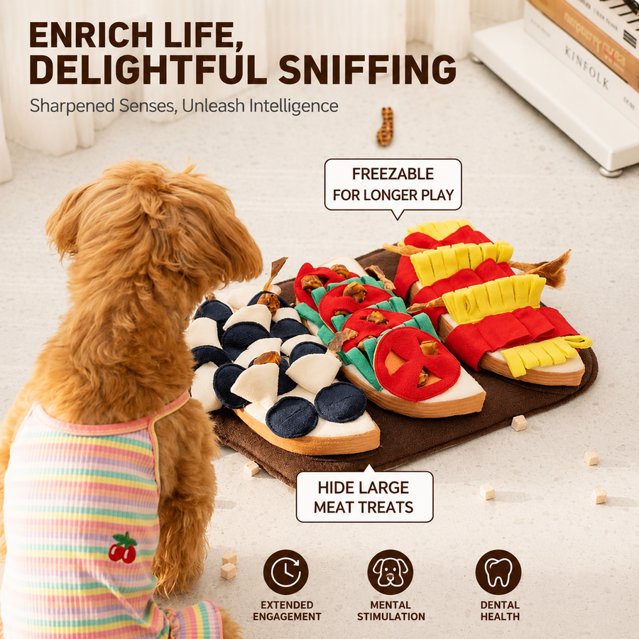 Interactive Breakfast-Themed Snuffle Mat for Dogs: A Fluffy Plush Puzzle Toy with Squeaky Hidden Compartments, Perfect for Slow Feeding, Mental Stimulation, and Satisfying Natural Foraging Instincts (S, S)