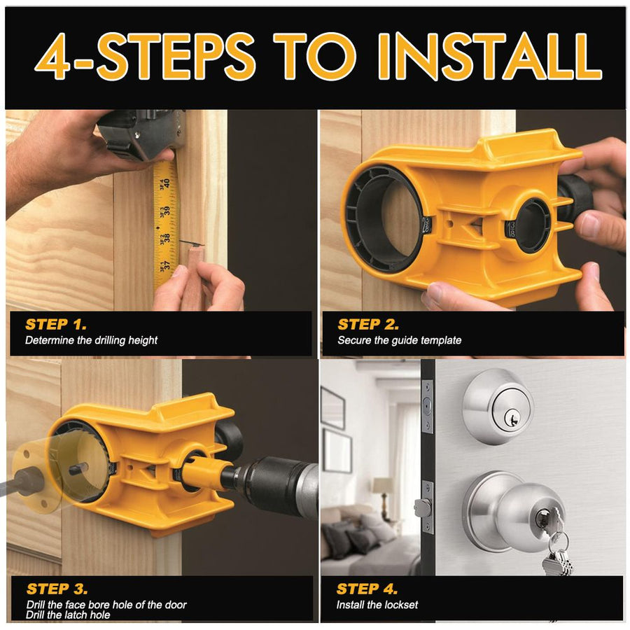 Door Lock Installation Kit with Drilling Template Hole Saw Drill Bit and Hex Wrench for Wooden and Metal Door Lock Fitting DIY Home Improvement Projects (Orange)