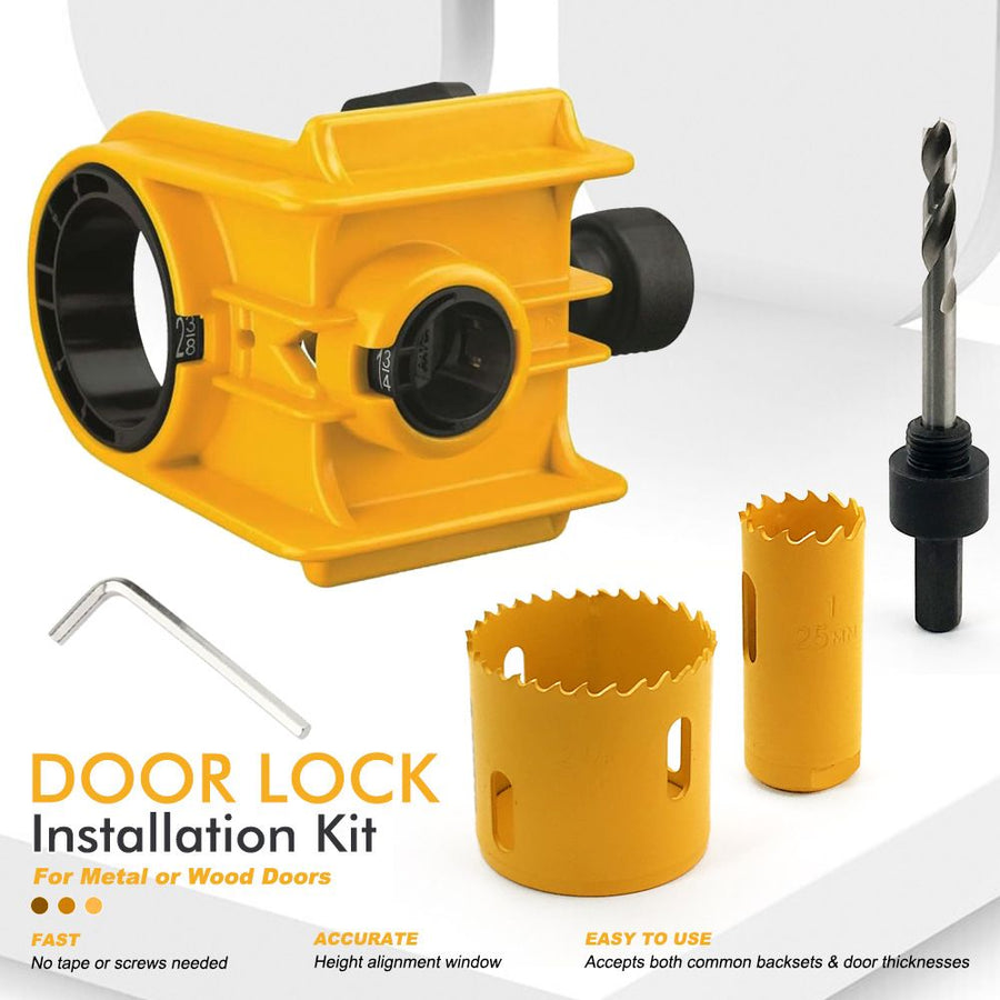 Door Lock Installation Kit with Drilling Template Hole Saw Drill Bit and Hex Wrench for Wooden and Metal Door Lock Fitting DIY Home Improvement Projects (Red)
