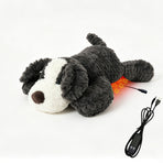 USB Heated Plush Dog Pillow – Soft Warm Stuffed Animal for Cozy Snuggling, Body Warmth & Relaxation at Home (Dark Grey Border Collie)
