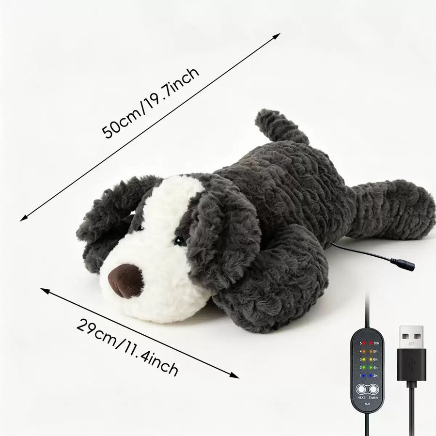USB Heated Plush Dog Pillow – Soft Warm Stuffed Animal for Cozy Snuggling, Body Warmth & Relaxation at Home (Dark Grey Border Collie)