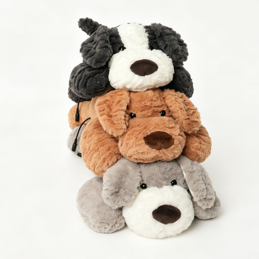 USB Heated Plush Dog Pillow – Soft Warm Stuffed Animal for Cozy Snuggling, Body Warmth & Relaxation at Home (Dark Grey Border Collie)